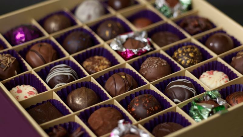 chocolate truffles at Paul A Young chocolate shop