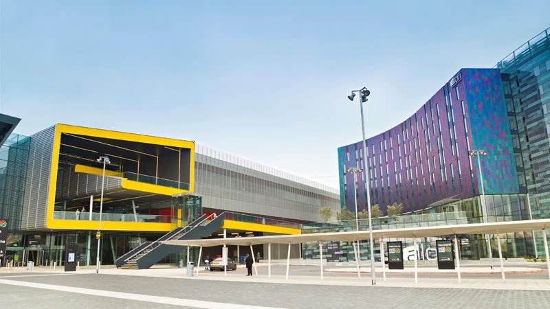 Colourful Excel centre buildings.