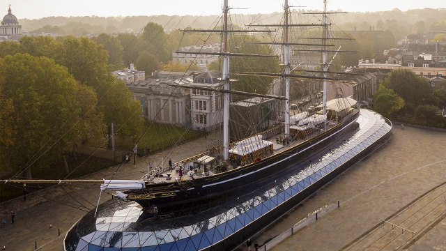 View from above of the Cutty Sark ship in Greenwich.