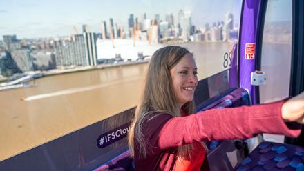 Fly across the Greenwich Peninsula using the London Cable Car from North Greenwich to the London Royal Docks. ©London & Partners/Michael Barrow