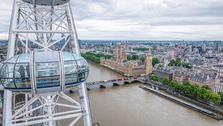 Take in London’s most iconic sights, including Big Ben and the Houses of Parliament, from the London Eye. Image courtesy of Merlin.
