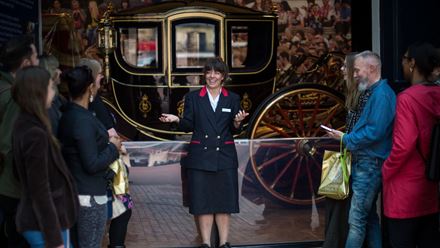 Book a guided tour of the Royal Mews with a royal Warden. Image courtesy of Golden Tours / Royal Collection Trust © His Majesty King Charles III 2024.