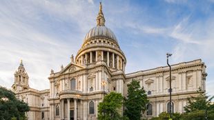 View of St Paul's cathedral, recognisable by its majestic dome.
