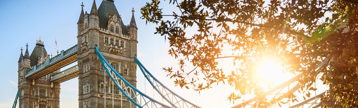 A side view of Tower Bridge on a sunny day
