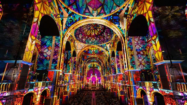 The Westminster cathedral features 360-degree colourful light projections as part of the Luminescence events this summer.