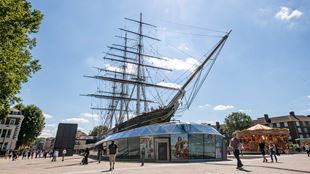 Exterior view of the Cutty Sark in Greenwich.