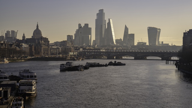 City of London skyline seen from the river Thames.