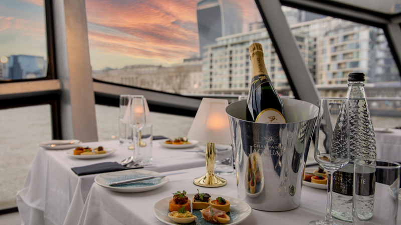 Enjoy a delightful dinner cruise on the river Thames. Image courtesy of City Cruises.