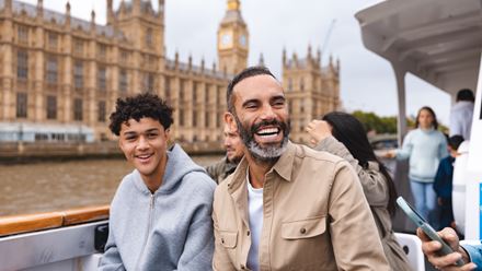 Sail past iconic London sights, including the Houses of Parliament and Big Ben, with the London Eye River Cruise. Image courtesy of Merlin Entertainments.