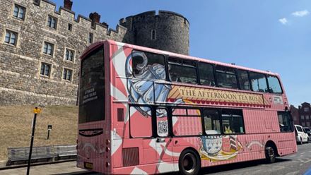Hop aboard the Royal Windsor Afternoon Tea Bus. Image courtesy of Golden Tours.