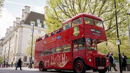 Hop aboard the world’s first Electric Routemaster Tour Bus. Image courtesy of Golden Tours.