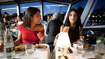 Jump on board a London dinner cruise and savour a four-course meal with friends. Image courtesy of Golden Tours. Jump on board a London dinner cruise and savour a four-course meal with friends. Image courtesy of Golden Tours.