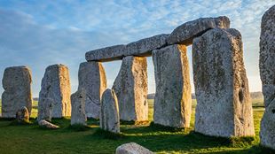 Light reflecting on the stones at Sontehenge on a bright day.