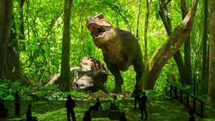 Dinosaur walking towards the forefront from scenes featured in Prehistoric Planet at Lightroom.