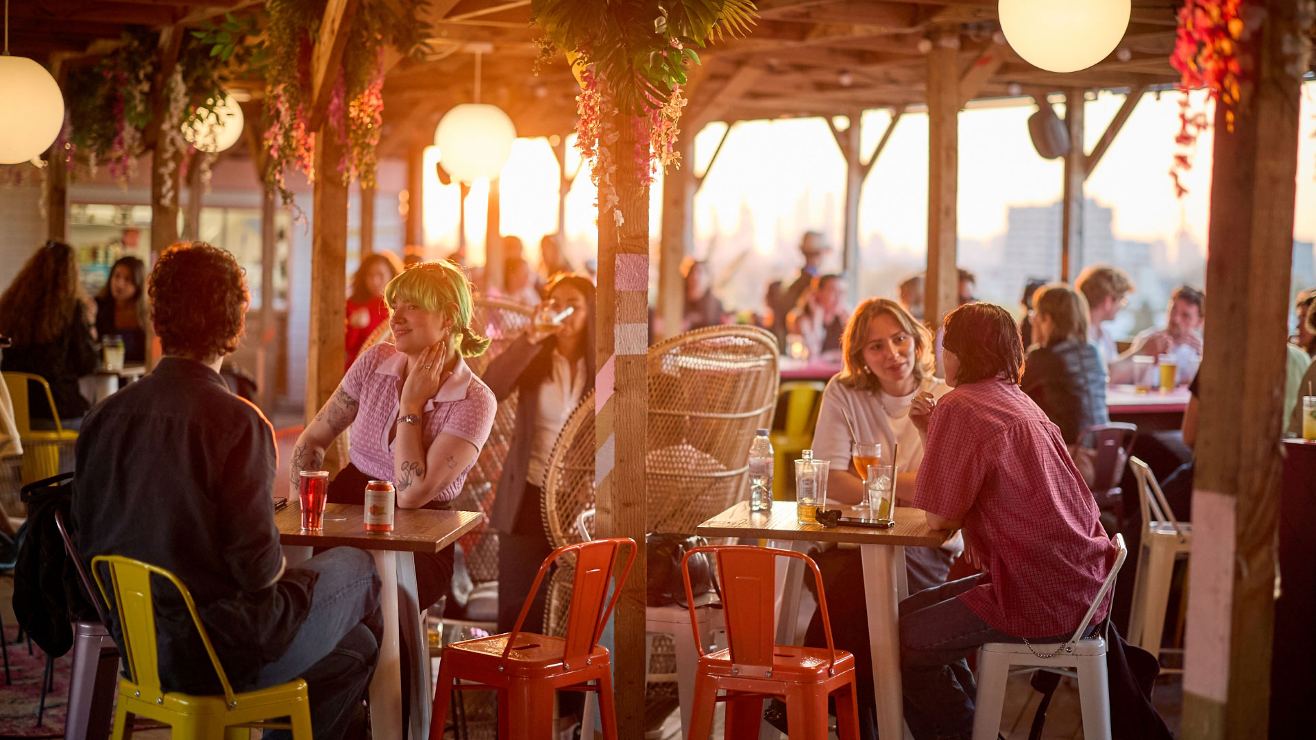 Enjoy sunset drinks at Bussey in the lively neighborhood of Peckham.
