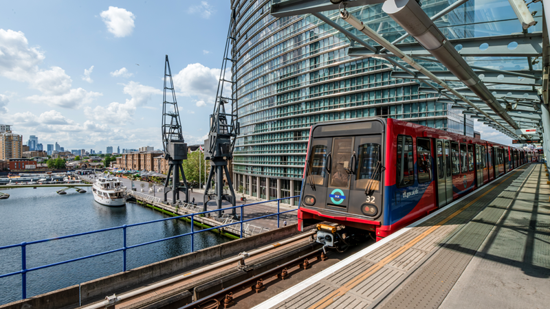 Travel on the Docklands Light Railway that runs through east and south-east London. Credit: London & Partners/Michael Barrow. Image courtesy of London & Partners.