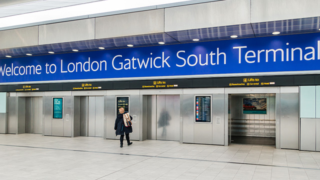 A transit train travels between Gatwick Airport's two terminals. Image courtesy of Shutterstock.