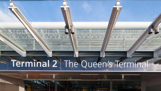 Terminal 2 sign at London Heathrow Airport. Image courtesy of Heathrow Airport.