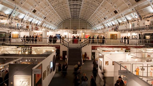 Big exhibition hall with gallery stands