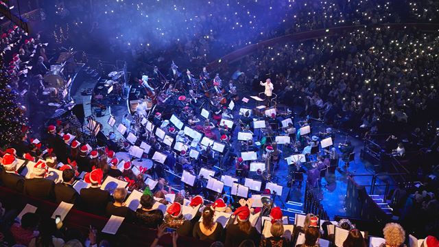 Aerial view of the carols at the Royal Albert Hall. 