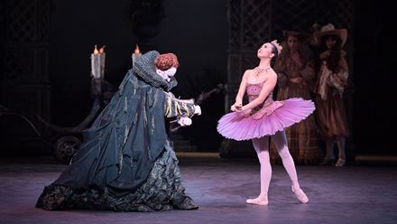 James Streeter as Carabosse and Shiori Kase as Lilac Fairy in The Sleeping Beauty © Laurent Liotardo. Image courtesy of English National Ballet.
