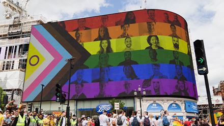 See famous London squares and streets transformed into a colourful celebration during Pride. Credit: Pablo Ruiz Photography. Image courtesy of Shutterstock.