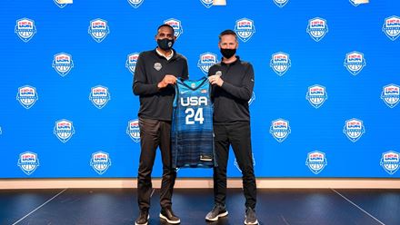 USA Basketball coaches pose for photographers. Image courtesy of NBA USA Basketball coaches pose for photographers. Image courtesy of NBA