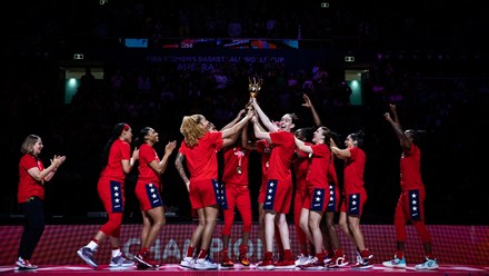 USA Basketball players celebrating. Image courtesy of NBA