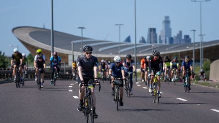 Cyclists ride away from Lee Valley VeloPark. Image courtesy of London Marathon Events