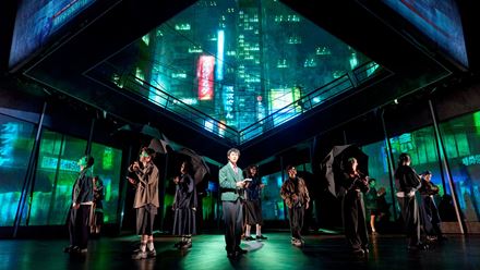 Step into the dark world of Death Note: The Musical, as the cast brings the Japanese manga-inspired story to life on stage in London. Image courtesy of London Theatre Direct.