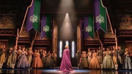 Samantha Banks plays Elsa in Frozen The Musical, a theatre adaptation of the iconic Disney film, currently playing at the Drury Lane Theatre. Image courtesy of Disney- photo credit: Johan Persson.
