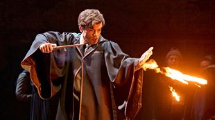 Thomas Grant, taking up the role of Albus Potter, armed of his wand is firing up magical spells.