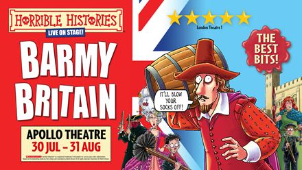 Enjoy a fun take on Britain's history with Horrible Histories: Barmy Britain. Image courtesy of London Theatre Direct.