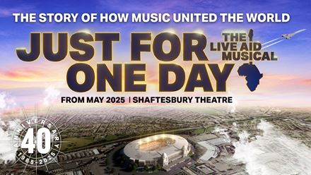 Celebrate the 40th anniversary of the gig that rocked the world with the new musical Just For One Day – The Live Aid Musical at the Shaftesbury Theatre. Image courtesy of Dewynters.