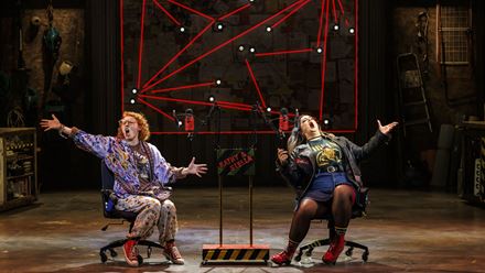 Discover the musical comedy that follows two self-made crime podcasters with Kathy and Stella Solve a Murder!, currently at the Ambassadors Theatre in London. Image courtesy of About Grace PR/ ©Photo Ellie Kurttz