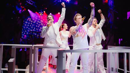 Sing along to ABBA hits as the cast of Mamma Mia! The Party perform live for guests. Image courtesy of Golden Tours.