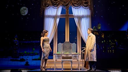 When a turbulent romance with Hollywood star Ava Gardner sends his career into decline, the singer is forced to fight his way back, staging one of the greatest comebacks in show business history. Credit: Birgit and Ralf Brinkhoff. Image courtesy of London Theatre Direct.