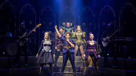 See Tudor Queens enter a battle contest filled with pop iconic songs in Six The Musical. Image courtesy of ANRPR/ Photography credit - Pamela Raith