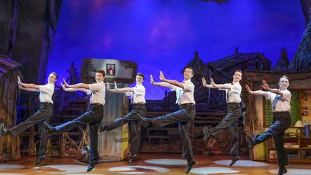The book of Mormon cast on the London West End Stage at the Prince of Wales Theatre. Image courtesy of London Theatre Direct.