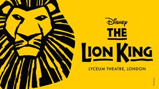 A yellow poster with a drawing of a lion for the artwork of Disney's The Lion King theatre show in London