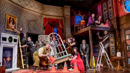 See the unexpected happen live on stage with The Play That Goes Wrong, currently at the Duchess Theatre. Image courtesy of Storyhouse PR / Photo credit: Matt Crockett.