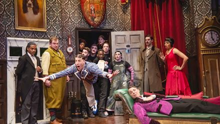 See The Play That Goes Wrong, a chaotic play by Mischief where everything seems to fall apart at the Duchess Theatre. Image courtesy of Storyhouse PR/ Photo credit: Matt Crockett.