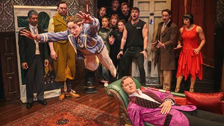 See The Play That Goes Wrong, a chaotic play by Mischief where everything seems to fall apart at the Duchess Theatre. Image courtesy of Storyhouse PR/ Photo credit: Matt Crockett.