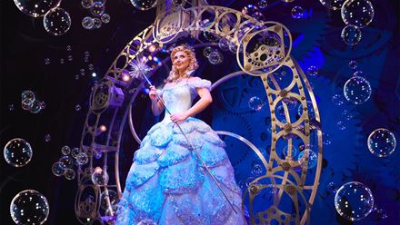 Discover Zizi Strallen playing the role of Glinda the good witch in Wicked the Musical at the Apollo Victoria.Photo credit Matt Crockett.