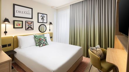 Stay in a spacious guest room at Hampton by Hilton London Old Streert. Image courtesy of Hilton.