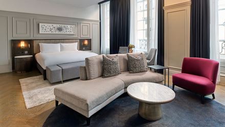 Guest room at The Trafalgar St. James London. Image courtesy of Hilton.