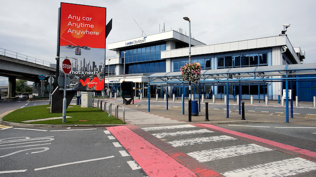 Exterior of London City Airport. Image courtesy of Shutterstock.