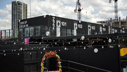 Check into Snoozebox Olympic Park for a convenient place to stay near ABBA Arena. Credit: Snoozebox. Image courtesy of The Portable Living Group.