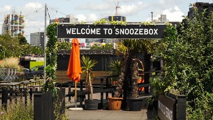 Welcome to Snoozebox Olympic Park. Credit: Snoozebox. Image courtesy of The Portable Living Group.