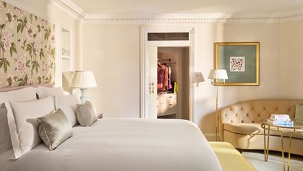 A bedroom at The Dorchester hotel. Image courtesy of Dorchester Collection.